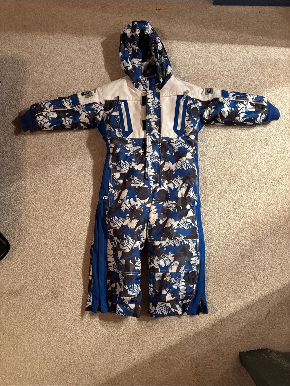 Kids Blue and White Patterned Hooded Winter Jacket